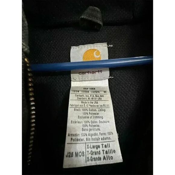 Carhartt J25 MOS Jacket Men’s XL Tall Green Hooded Duck Canvas Workwear Vintage - Picture 4 of 9